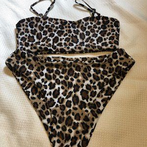 ZAFUL Leopard Snake Print Bandeau Bikini